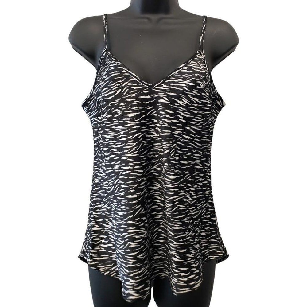 Calvin Klein Satin Camisole Top Women's SMALL Black White Tiger Animal-Print NEW